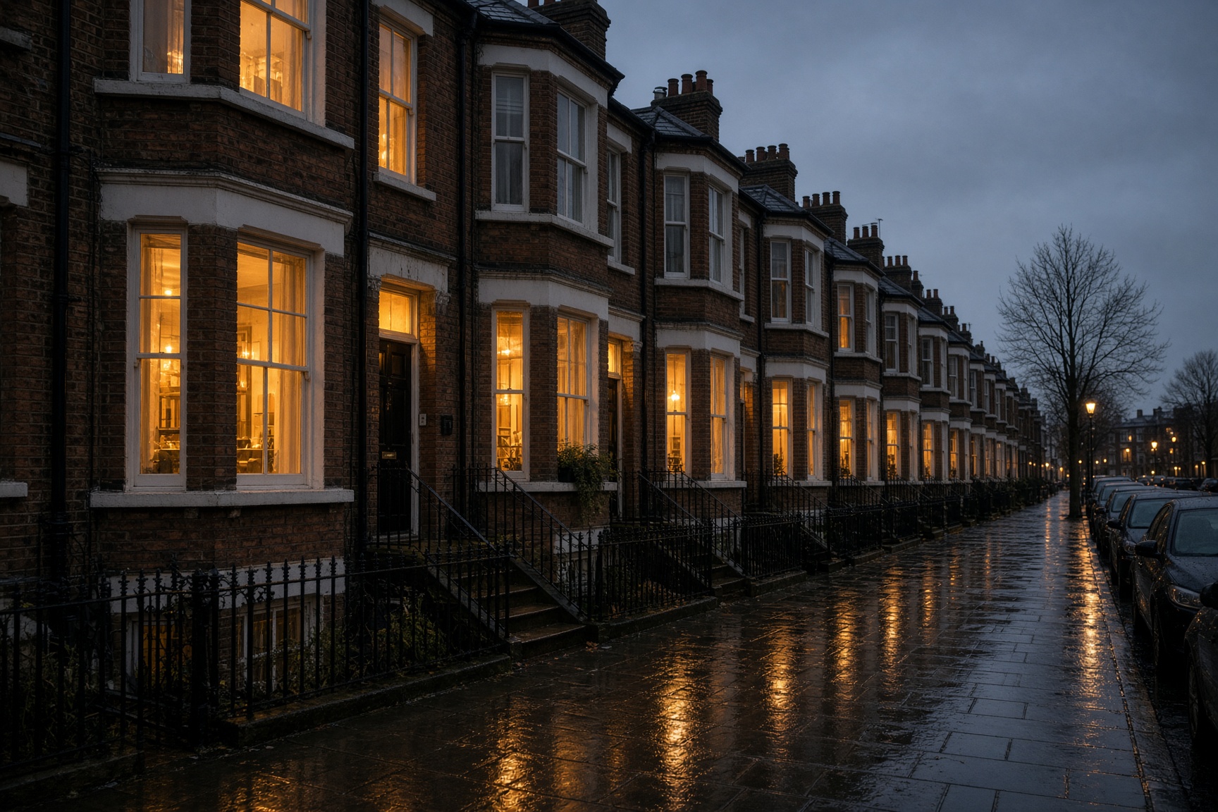 Wet terrace in grey light