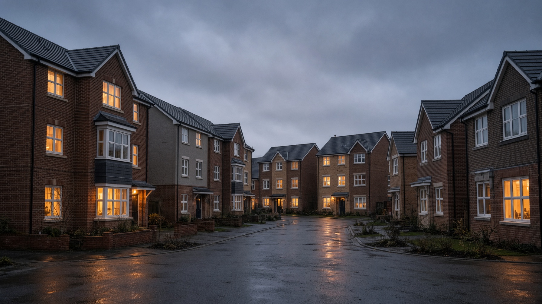 New-build cul-de-sac at dusk